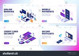 Online Banking Landing Page Mobile Payments Credit Card Security Vector Banners Mobile Finance Transfer T Online Banking Mobile Payments Secure Credit Card
