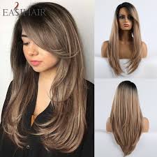 Straight long hairstyles with bangs are full of charm and beauty. Easihair Long Ombre Black Brown Straight Wigs With Wave Side Bangs Synthetic Wigs For Black Women Glueless Cosplay Wigs Buy At The Price Of 13 99 In Aliexpress Com Imall Com