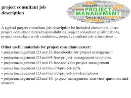 Funding or loans.) to be successful in this role, you should have a finance or accounting degree and relevant work experience as a financial adviser to large clients. Project Consultant Job Description