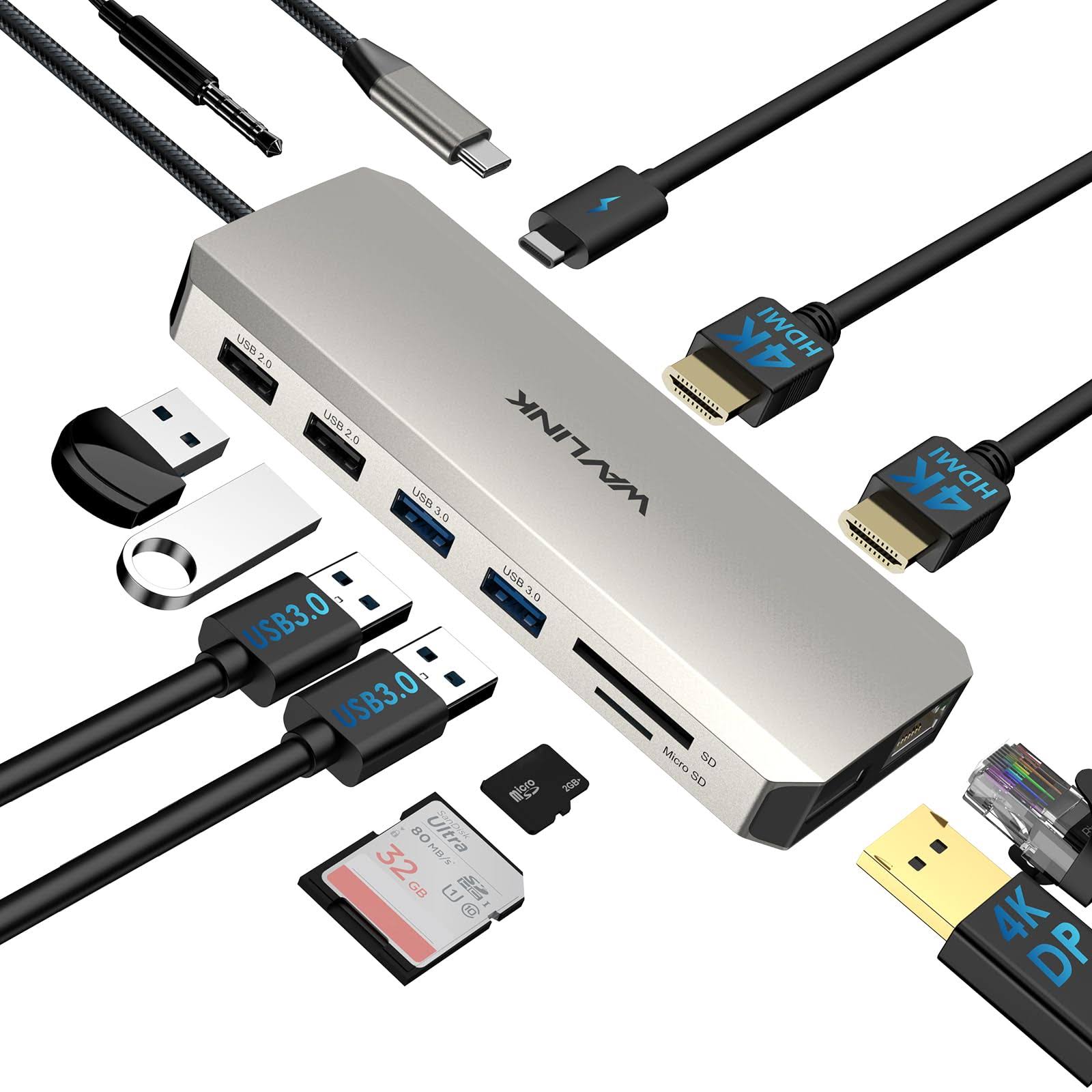 Wavlink USB C docking station USB 3.0 C Hub Triple Monitor Adapter with Dual 4K Hdmi DP dock station