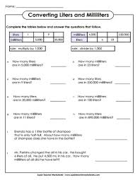 measuring capacity milliliters and liters worksheets