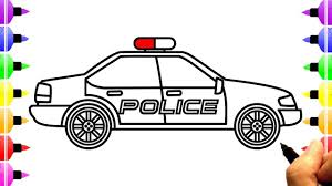 How To Draw Police Car For Kids And Art Coloring Book For Children With Colored Marker Car Drawings Police Cars Cartoon Drawing For Kids