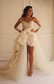 Long Sleeve Lace Short Bridal Gown With Detachable Train New Arrival Wedding Dress Short Bridal Gown Wedding Dresses High Low Wedding Dress Detachable Skirt