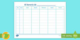 13.00 h (en el salón parroquial) y 19.00 h. Horario En Blanco Para Rellenar Organizacion Del Profesor