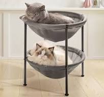 Double Cat Bed Grey, Breathable Kitty Bed for 2 Cats with 4 Adjustable Feet  & Anti-Slip Mats, Easy Assembly Cat Hammock for Multi-cat Household, ...