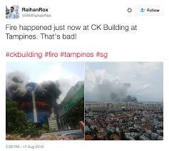 The singapore civil defence force (scdf) said it was. Massive Blaze Engulfs Multiple Levels Of Ck Building In Tampines Firefighting Operations Ongoing Coconuts Singapore