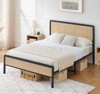 Amazon.com: Alkmaar Full Size Metal Bed Frame with Rattan ...