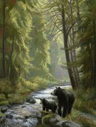 3 Black Bears In The Woods 3 Bear Paintings Cubs Art Bear Art