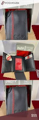 Rawlings Baseball Red Stitch Black Leather Wallet Black Leather Wallet Leather Wallet Black Leather