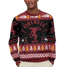 Fireball Cinnamon Whisky Sweater Ugly Christmas Sweatshirt Casual Hood