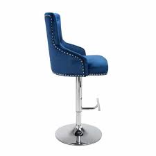 Wooden bar stools & breakfast bar chairs with arms, modern & contemporary. Rocco Ocean Blue Velvet Fabric Height Adjustable Kitchen Breakfast Bar Stool With Polished Chrome Base T Bar Footrest 106x52x56cm