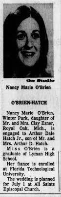 Nancy Marie O'Brien to wed Arthur Dale Hatch