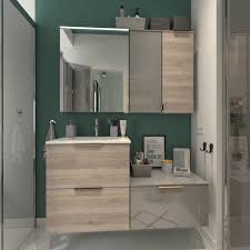 Meuble Simple Vasque L 60 X H 64 X P 48 Cm Effet Chene Grise Neo Line Meuble De Salle De Bain Salle De Bain Salle De Bain Simple