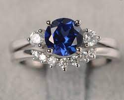 14k Genuine Blue And White Sapphire Wedding Set Etsy In 2021 Sapphire Wedding Set Sapphire Wedding Ring Set Saphire Wedding Ring