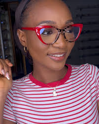 MODEL ROCKING ANTI BLUE LIGHT TINA FRAME IN RED VELVET 😍😍😍, 8,000 only ,  Light Weight 😍😍😍, Perfect For Prescription Glasses 😍😍😍, Non Tarnish  😍😍😍, Comes In A Protective Pouch With Soft Wipes 😍😍😍, 100% ...