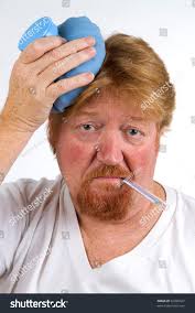 Sick Man Thermometer Mouth Hot Water Stock Photo 92326927