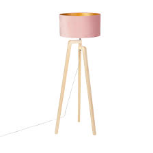 Puros Holz Stehlampe Mit Schirm 50 Cm Velours Altrosa Gold