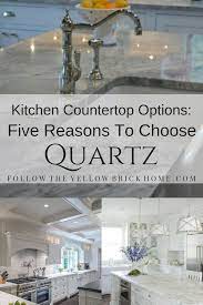Light or dark, a grey countertop can complement any design grey kitchen countertops made from the material are incredibly flexible from a design standpoint. Follow The Yellow Brick Home Kitchen Countertop Options Five Reasons To Choose Quartz Follow The Yellow Brick Home