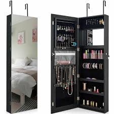 Costway Wall And Door Mounted Jewelry Box Cabinet Lockable Storage Organizer With Frameless Mirror Hw60386bk The Home Depot In 2020 Jewelry Cabinet Wall Mounted Jewelry Armoire Lockable Storage