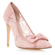 Dune Light Pink Bodine Lace Bow Trim High Heel Court Shoe Liked On Polyvore Featuring Shoes Pumps Heel Pink Heels Bow Bow High Heels Pink High Heel Shoes