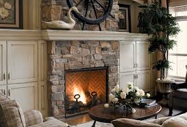 Large gas fireplace with natural stone surround. Natural Stone Fireplace Design Whaciendobuenasmigas