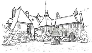 Draw a design that shows a pattern. Red House Bexleyheath Illustration By Mike Hall