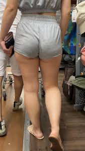 Sexy Candid Teen Butt in Grey Shorts - Candid Teens Capture