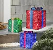 Vanthylit Set of 3 Christmas Lighted Gift Boxes, Outdoor Led Present Box  Lights with Bow, Light Up Muticolor Present Box Set Plug in for Yard Lawn  ...