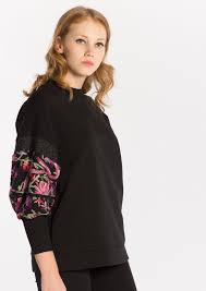 Siyah Balon Kol Nakisli Sweatshirt Siyah Balonlar Giyim Kadin