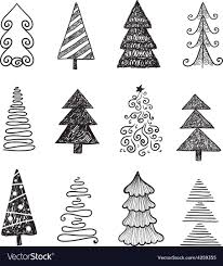Black And White Christmas Tree Doodle Set Of Doodle Hand Drawn Christmas Trees Vector Image On Vectorstock Doodle Art Posters Tree Doodle How To Draw Hands