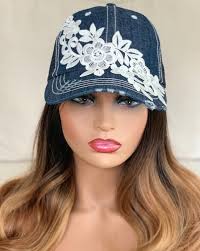 Distressed Lace Trucker Hat ~ Blue Jean ~ ***Ready to Ship***