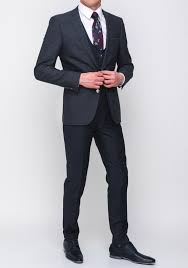 Remus Uomo Lazio X Slim Wool Blend Three Piece Suit Navy