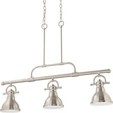 Volume Lighting 3 Light Integrated Led Indoor Brushed Nickel Linear Kitchen Island Hanging Pendant With Bell Shaped Bowls V1246 33 The Home Depot