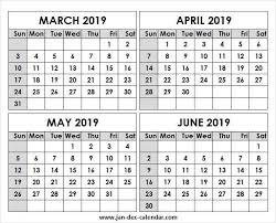 March To June 2019 Print Calendar Print Calendar Create A Calendar