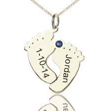 Personalized Memory Feet Necklace With Date Name Sterling Silver Baby Feet Necklace Name Necklace Handmade Gold Jewellery