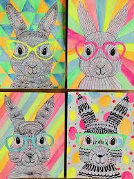 Funky Easter Bunnies Zentangle Drawing Artforkids Easter Art Project Easter Bunny Crafts Spring Art Projects