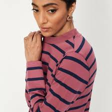Buy Women Striped Mock Neck T-shirt Online at just Rs. 499.0