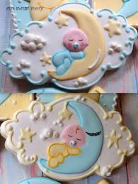 Sleeping Baby Cradled In The Moon Against A Night Sky Decorated Cookie By Ali Ssweettooth Http Cakecentral C Baby Cookies Fancy Cookies Baby Shower Cookies