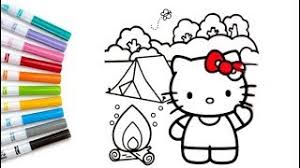 Mountain lover drawings coloring sheets coloring pages print color backpacks. Coloring Hello Kitty Picture Camping Hello Kitty Coloring Book Pages For Kids Color Markers Drawing Youtube