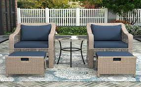 Price is normally $791.99 but was on sale for $712.79. Amazon Com Merax 5 Piece Outdoor Bistro Set Patio Furniture Set Conversation Set Rattan Wicker Chairs With Stools And Tempered Glass Table Navy Cushions Garden Outdoor