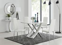 We found no results matching your search. Mayfair 4 White High Gloss And Stainless Steel Dining Table And 4 Milan Chairs Set