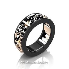 Black And Rose Gold Ring Mens Mens Modern 14k Black And Rose Gold Skull Channel Cluster Wedding Ring R455 14kbrg Black Gold Ring Black Gold Jewelry Skull Wedding Ring