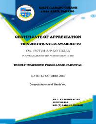 Download as docx, pdf, txt or read online from scribd. Doc Certificate Of Appreciation Highly Immersive Programme Carnival Congratulation And Thank You Deselvi Veloo Academia Edu