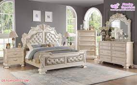 Two pieces of white bedroom furniture inside this room use repurposed wood. Classic Hand Carved White Bedroom Furniture Set Mandap Exporters