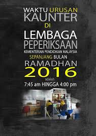 Maybe you would like to learn more about one of these? Kpm Waktu Urusan Kaunter Di Lembaga Peperiksaan Kpm Sepanjang Bulan Ramadhan 2016