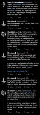 He's not only trying to move the planet to electric cars, he's trying to get humanity to mars. Chainlinkgod Eth 2 0 On Twitter 1 Interesting Discussion Today With Elonmusk About The Differences Between Bitcoin And Dogecoin In Regards To Decentralization And The Ability To Serve As A New Digitally Native Money For