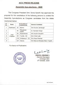 Congress Announces Five Candidates For Assembly By Polls In Up One In Jharkhand