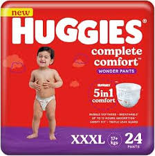Huggies Complete Comfort Wonder Pants Triple Extra Large (XXXL) Size (17 Kgs+) Baby Diaper Pants, 24 count|5 benefits in 1 diaper| Bubble Bed softness | Upto 12 hour overnight absorption : Amazon.ae: Baby Products