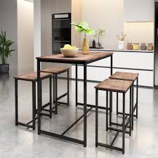 2.5'' h x 16'' w x 16'' dtop of seat to top of footrest: 5 Piece Dining Set For 4 Rustic Kitchen Counter Height Pub Table Set Brown