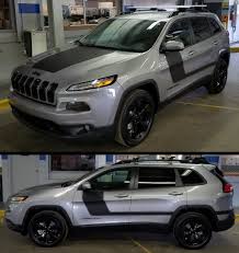 Flat Black American Flag Window Decal Flat Black Side Line Hockey Stripe And Hood Wrap Installed On A Silver Jeep Cher Jeep Cherokee Sport Jeep Cherokee Accessories 2014 Jeep Cherokee Trailhawk